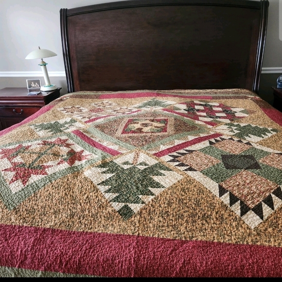 Handmade Other - HANDMADE Patchwork Quilt Cal King Bear Claw Cabin Home Bedspread 90 x 108